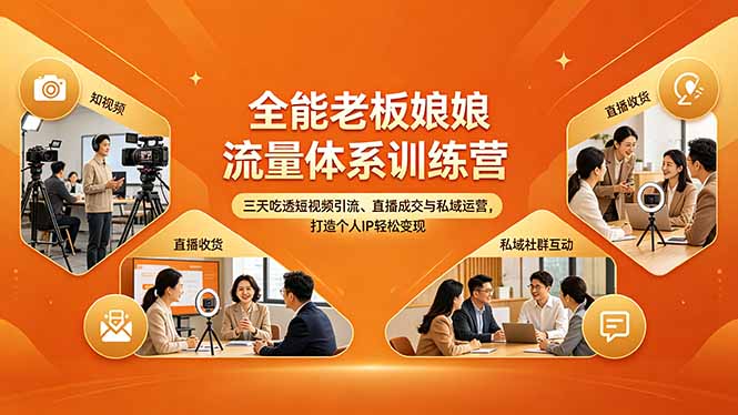 全能老板娘流量体系训练营，三天吃透短视频引流、直播成交与私域运营，打造个人IP轻松变现-点子口袋网