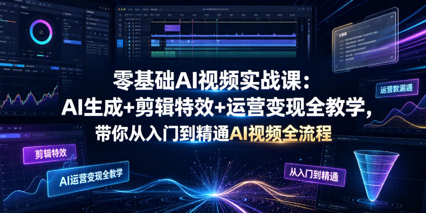 零基础AI视频实战课：AI生成+剪辑特效+运营变现全教学，带你从入门到精通AI视频全流程-点子口袋网