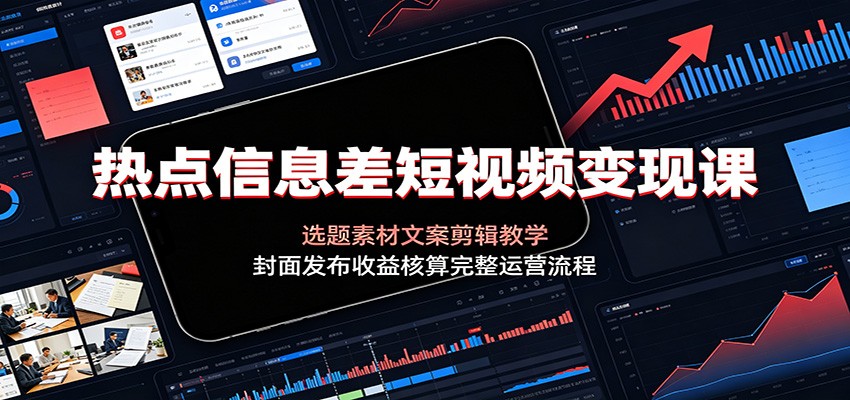 热点信息差短视频变现课：选题素材文案剪辑教学，封面发布收益核算完整运营流程-点子口袋网