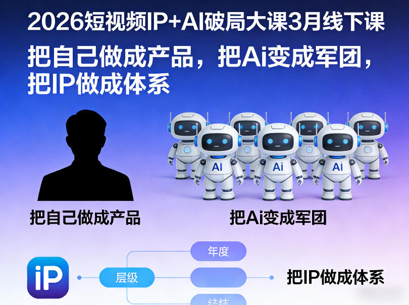 2026短视频IP+AI破局大课3月线下课，把自己做成产品，把Ai变成军团，把IP做成体系-点子口袋网