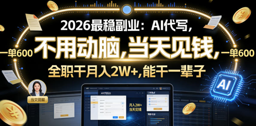 2026最稳副业：AI代写，不用动脑，当天见钱，一单600，全职干月入2W+，能干一辈子【揭秘】-点子口袋网