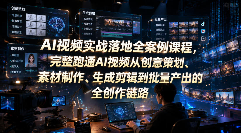 AI视频实战落地全案例课程，完整跑通AI视频从创意策划、素材制作、生成剪辑到批量产出的全创作链路-点子口袋网