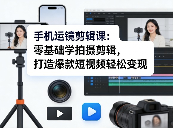 手机运镜剪辑课：零基础学拍摄剪辑，打造爆款短视频轻松变现-点子口袋网