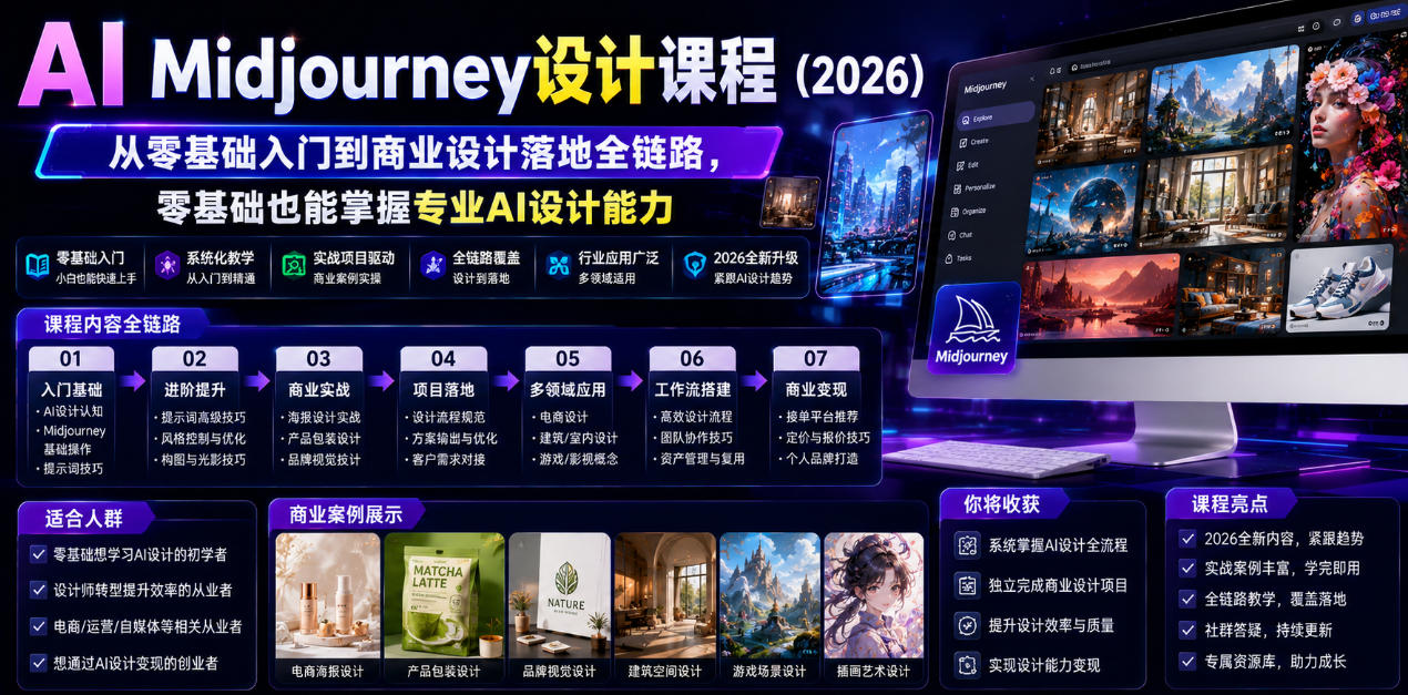 AI Midjourney设计课程（2026），从零基础入门到商业设计落地全链路，零基础也能掌握专业AI设计能力-点子口袋网