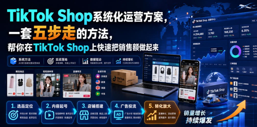 TikTok Shop系统化运营方案，一套五步走的方法，帮你在TikTok Shop上快速把销售额做起来【原创双语字幕】-点子口袋网