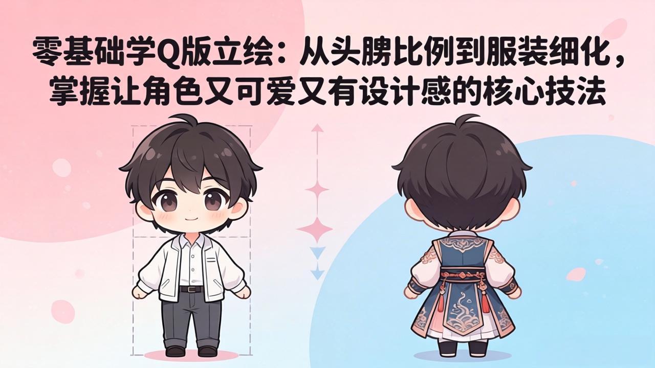 零基础学Q版立绘：从头身比例到服装细化，掌握让角色又可爱又有设计感的核心技法-点子口袋网