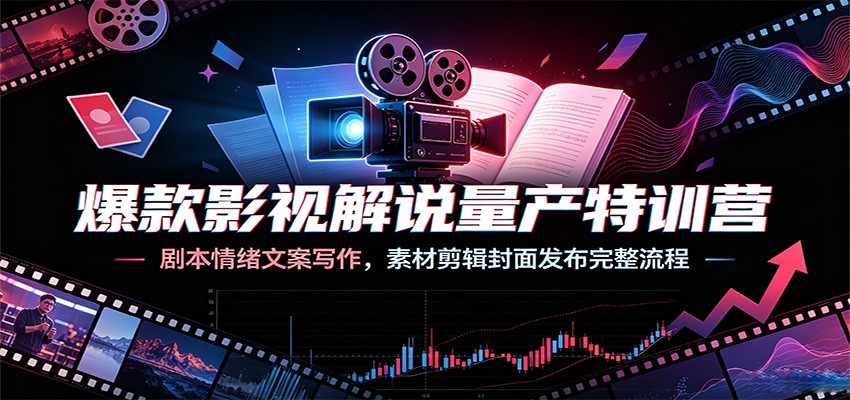 爆款影视解说量产特训营：剧本情绪文案写作，素材剪辑封面发布完整流程-点子口袋网
