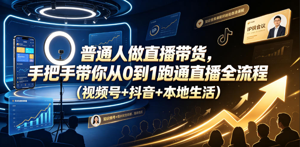 普通人做直播带货，手把手带你从0到1跑通直播全流程（视频号+抖音+本地生活）-点子口袋网