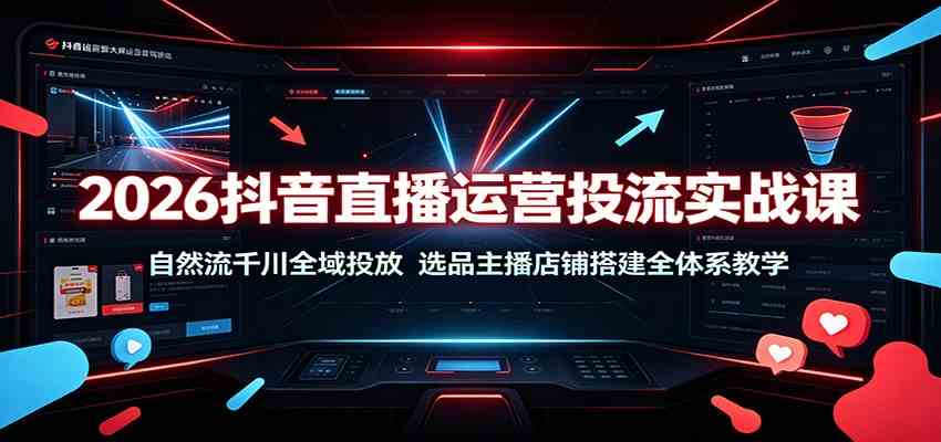 2026抖音直播运营投流实战课：自然流千川全域投放，选品主播店铺搭建全体系教学-点子口袋网