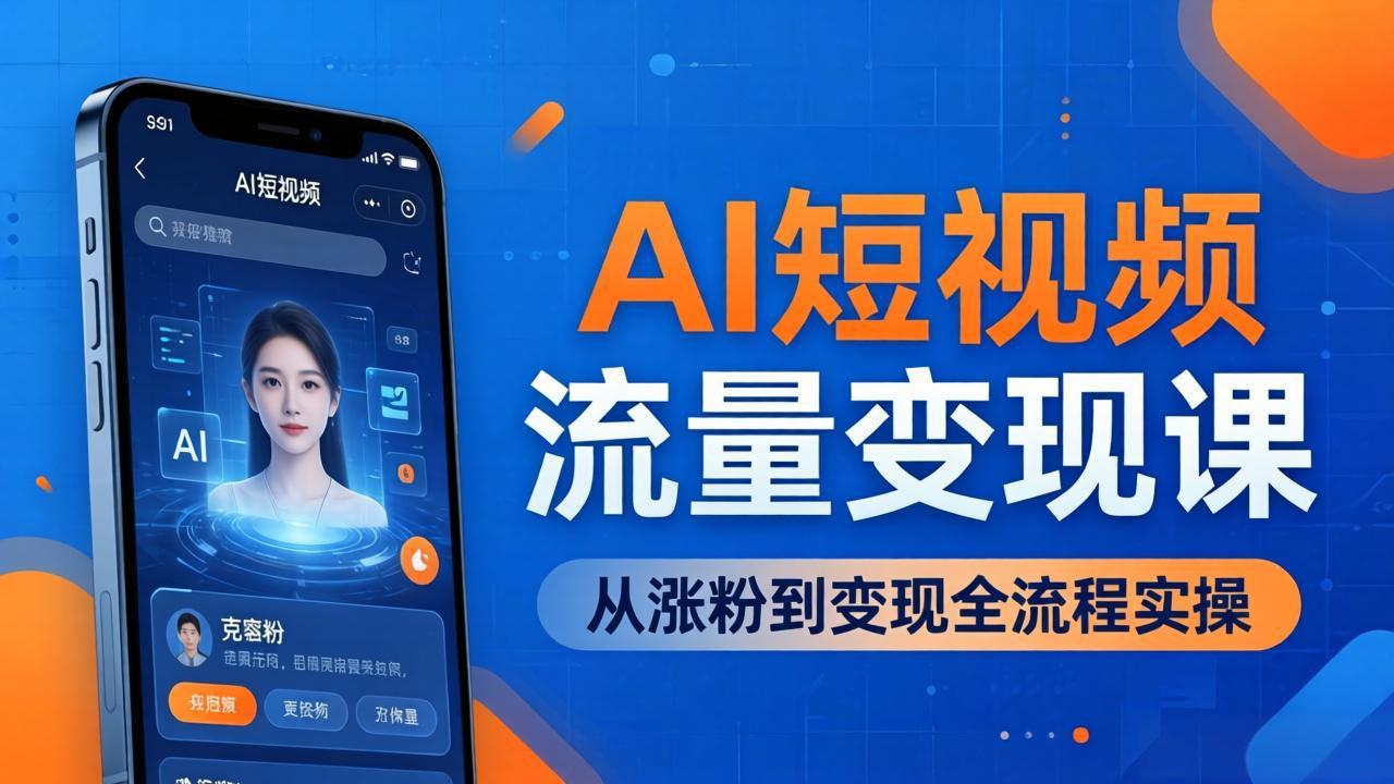 AI短视频流量变现课：一部手机玩转数字人克隆+爆款制作，从涨粉到变现全流程实操-点子口袋网