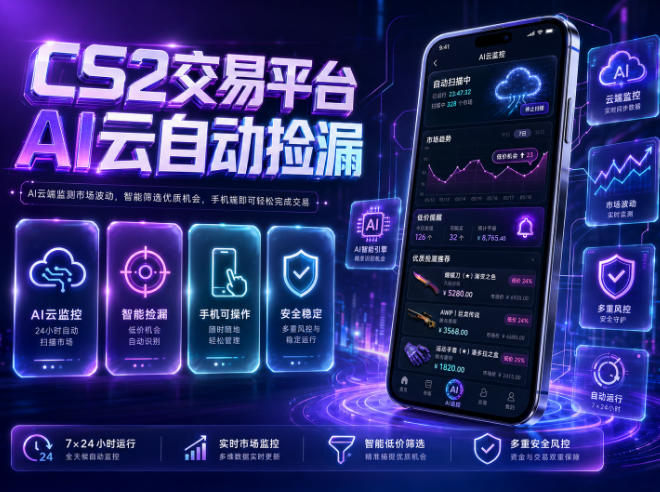 CS2交易平台AI云自动捡漏，多年稳定运行，无需手机，支持任何形式验证，日入300+【揭秘】-点子口袋网