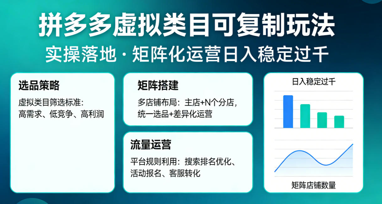 拼多多虚拟类目可复制玩法，实操落地，矩阵化日入稳定过千【揭秘】-点子口袋网