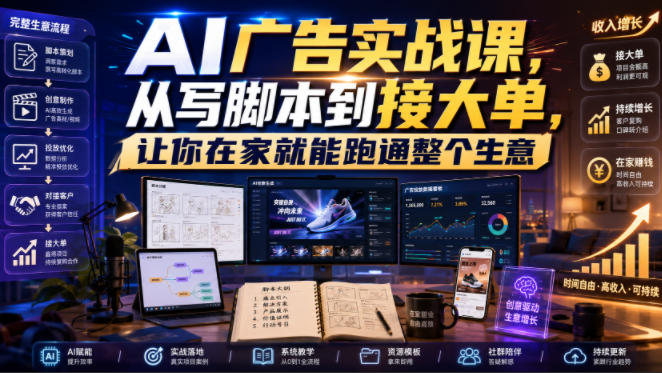 AI广告实战课，从写脚本到接大单，让你在家就能跑通整个生意【原创双语字幕】-点子口袋网