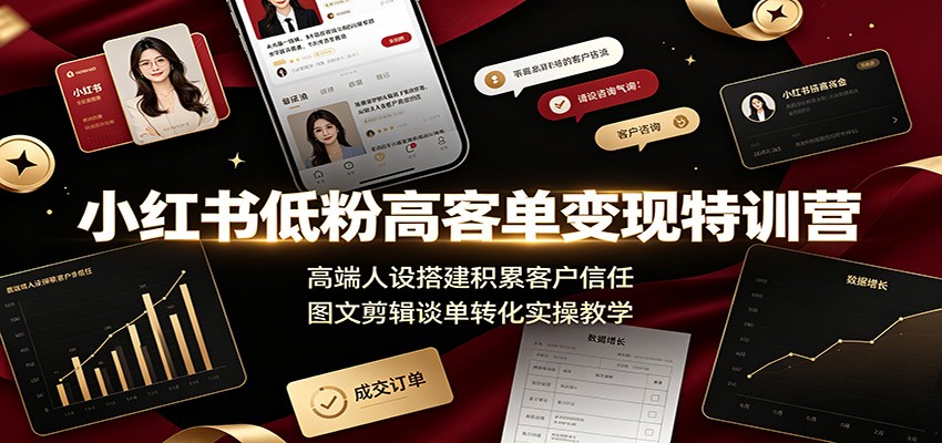 小红书低粉高客单变现特训营：高端人设搭建积累客户信任，图文剪辑谈单转化实操教学-点子口袋网