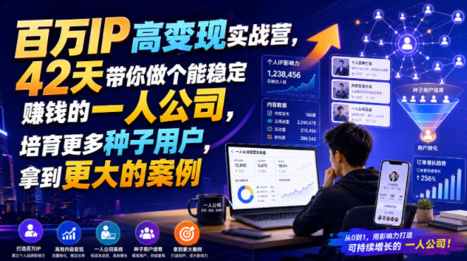 百万IP高变现实战营，42天带你做个能稳定賺钱的一人公司，培育更多种子用户，拿到更大的案例-点子口袋网