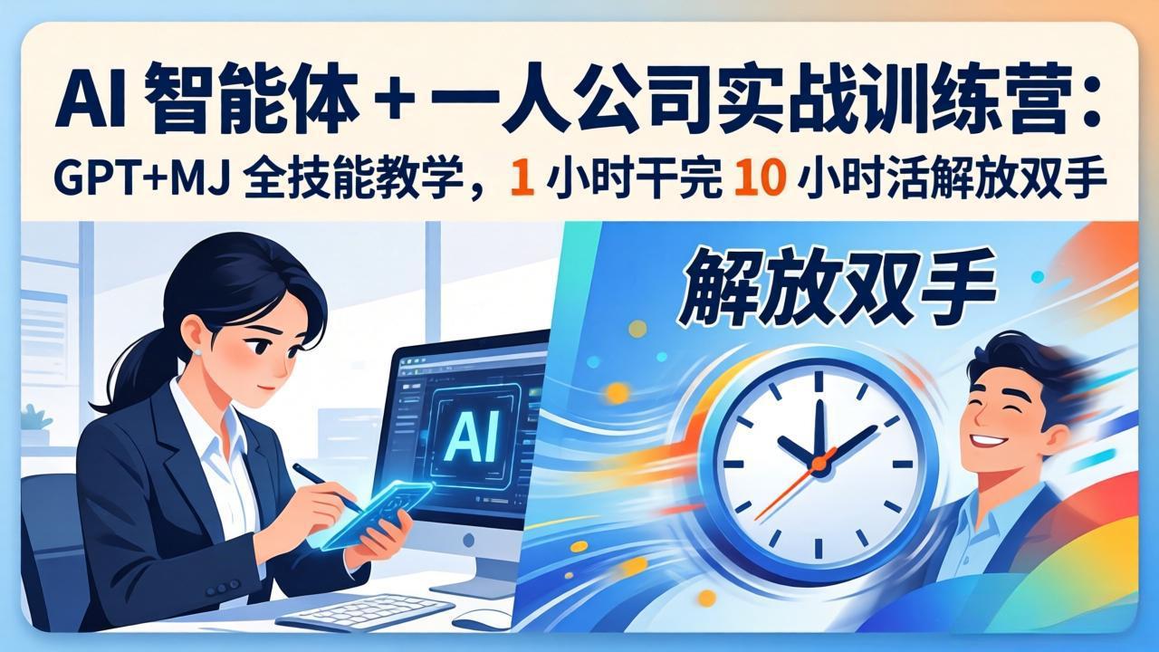 AI 智能体 + 一人公司实战训练营：GPT+MJ 全技能教学，1 小时干完 10 小时活解放双手-点子口袋网