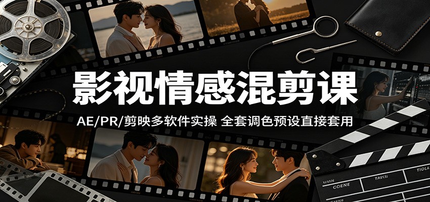 影视情感混剪课：AE/PR/剪映多软件实操，全套调色预设直接套用-点子口袋网
