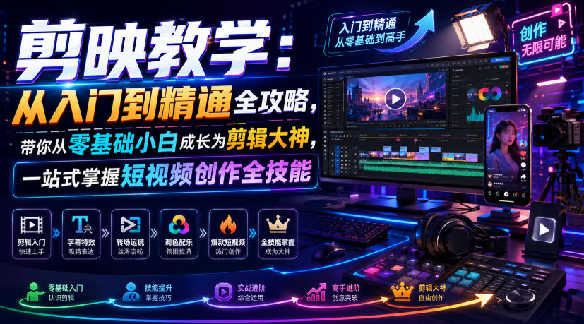 剪映教学：从入门到精通全攻略，带你从零基础小白成长为剪辑大神，一站式掌握短视频创作全技能-点子口袋网