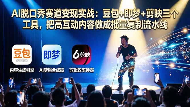AI脱口秀赛道变现实战：豆包+即梦+剪映三个工具，把高互动内容做成批量复制流水线-点子口袋网