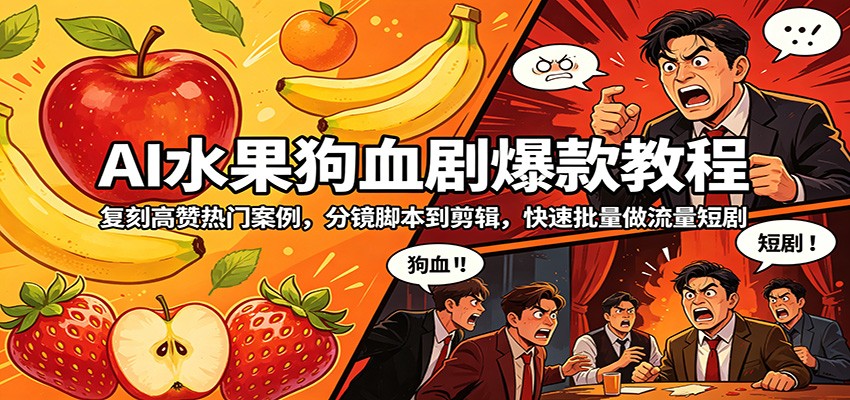 AI水果狗血剧爆款教程：复刻高赞热门案例，分镜脚本到剪辑，快速批量做流量短剧-点子口袋网