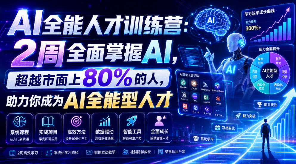 AI全能人才训练营：2周全面掌握AI，超越市面上80%的人，助力你成为AI全能型人才-点子口袋网