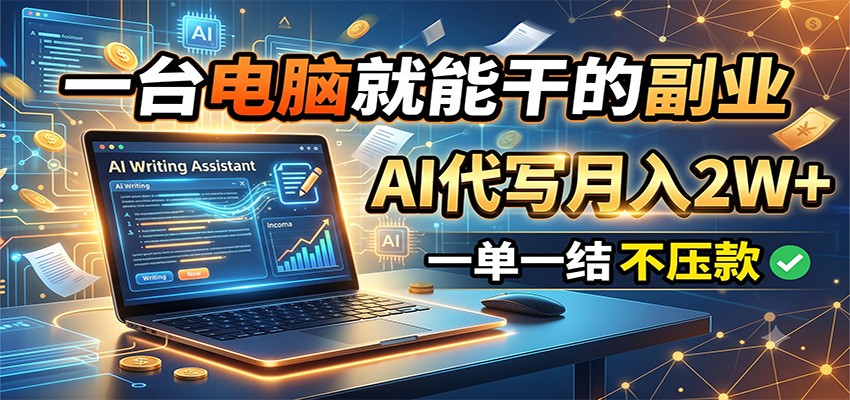 一台电脑就能干的副业，AI代写月入2W+，一单一结不压款-点子口袋网