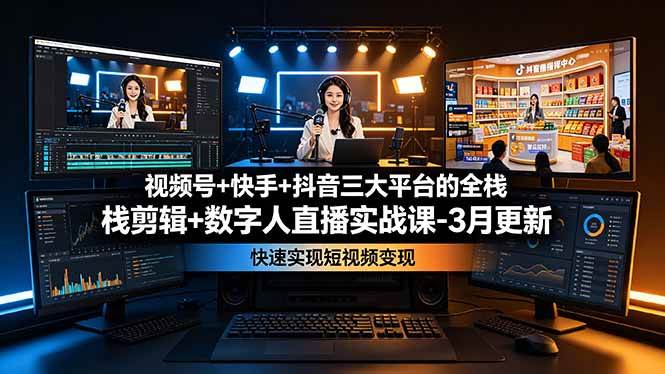 （19146期）视频号+快手+抖音三大平台的全栈剪辑+数字人直播实战课-3月更新：快速实现短视频变现-点子口袋网