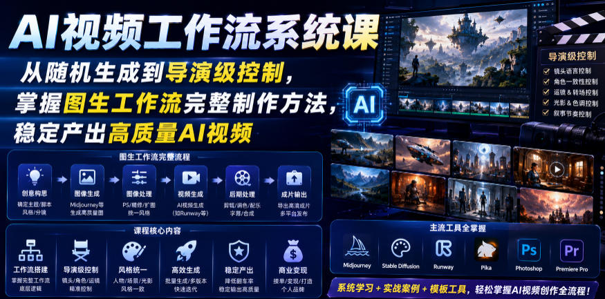 AI视频工作流系统课，从随机生成到导演级控制，掌握图生工作流完整制作方法，稳定产出高质量AI视频-点子口袋网