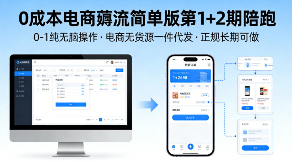 0成本电商薅流简单版第1+2期陪跑，0-1纯无脑操作，电商无货源一件代发，正规长期可做-点子口袋网