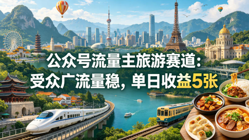 公众号流量主之旅游赛道，受众广+流量稳，平均单日收益5张+-点子口袋网