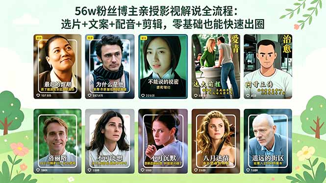 56万粉丝博主亲授影视解说全流程：选片+文案+配音+剪辑，零基础也能快速出圈-点子口袋网