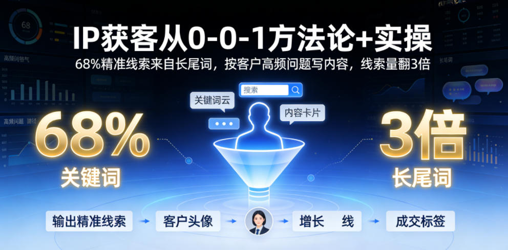 IP获客从0-1方法论+实操，68%精准线索来自长尾词，按客户高频问题写内容，线索量翻3倍-点子口袋网