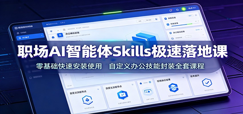 职场AI智能体Skills极速落地课：零基础快速安装使用，自定义办公技能封装全套课程-点子口袋网