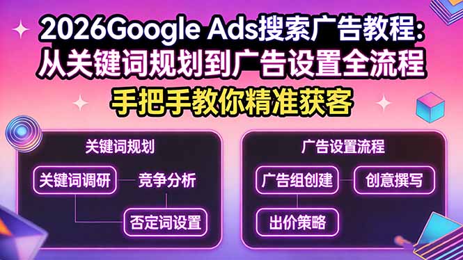 2026Google Ads搜索广告教程：从关键词规划到广告设置全流程，手把手教你精准获客-点子口袋网