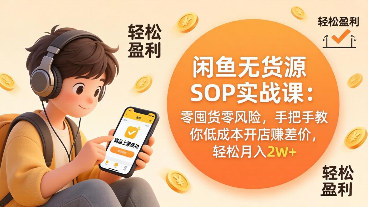闲鱼无货源SOP实战课：零囤货零风险，手把手教你低成本开店赚差价，轻松月入2w+-点子口袋网