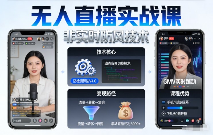 宝子哥无人直播实战课，非实时防风技术，聚焦抖音快手等平台直播带货，轻松开启直播变现之路（更新2026年07月24日）-点子口袋网