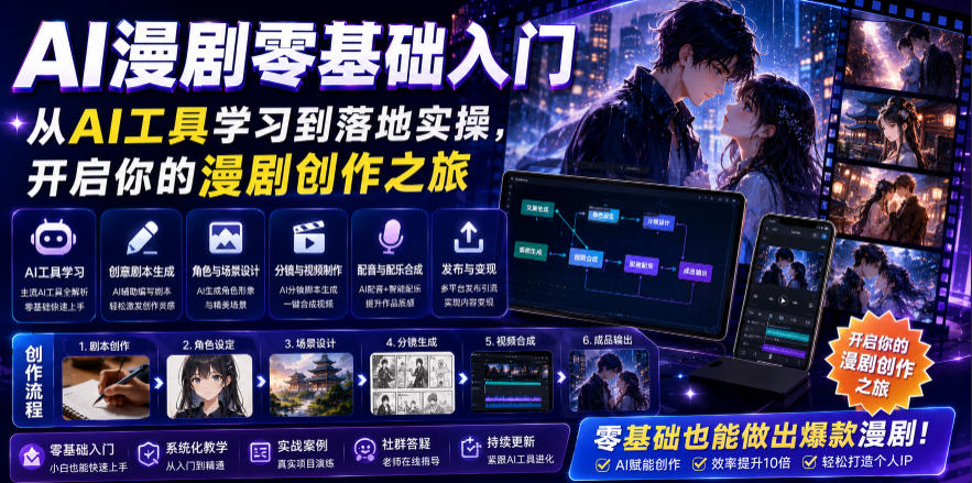 AI漫剧零基础入门，从AI工具学习到落地实操，开启你的漫剧创作之旅-点子口袋网
