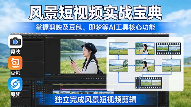 风景短视频实战宝典：掌握剪映及豆包、即梦等AI工具的核心功能，独立完成风景短视频剪辑-点子口袋网