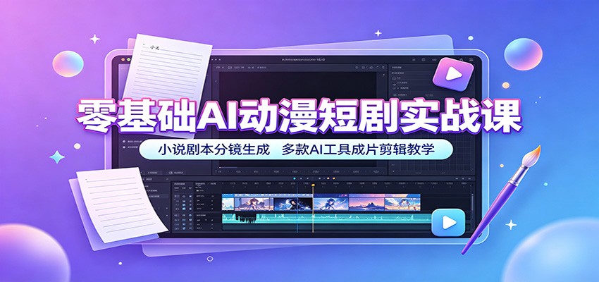 零基础AI动漫短剧实战课：小说剧本分镜生成，多款AI工具成片剪辑教学-点子口袋网
