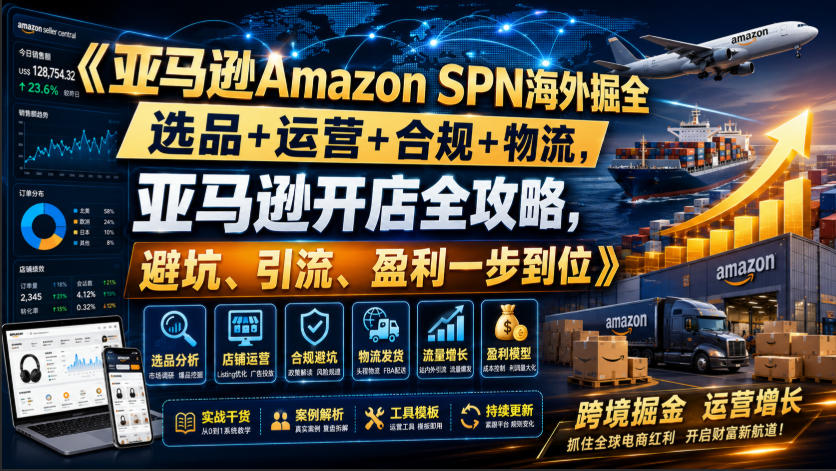 亚马逊Amazon SPN海外掘全，选品+运营+合规+物流，亚马逊开店全攻略，避坑、引流、盈利一步到位-点子口袋网