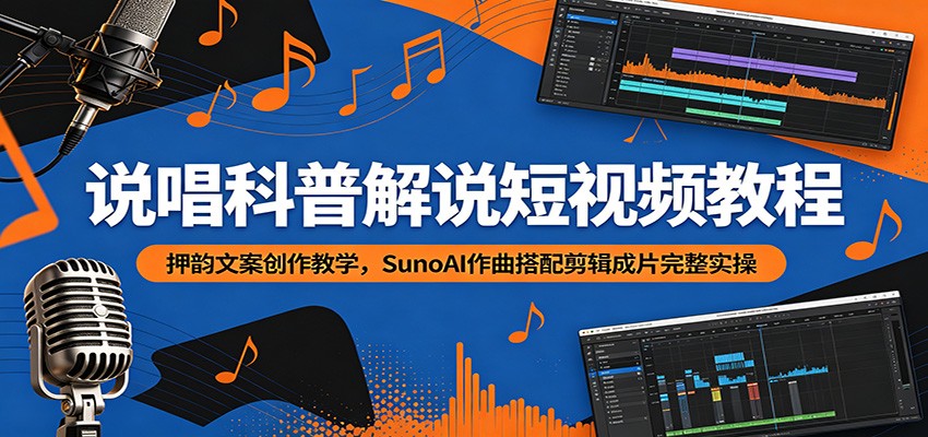 说唱科普解说短视频教程：押韵文案创作教学，SunoAI作曲搭配剪辑成片完整实操-点子口袋网