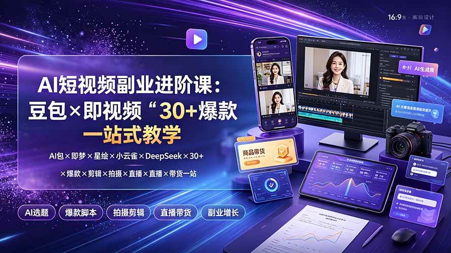 (19458期)AI短视频副业进阶课:豆包×即梦×星绘×小云雀×DeepSeek×30+爆款×剪辑×拍摄×直播×带货一站式教学 (19458期)AI短视频副业进阶课:豆包×即梦×星绘×小云雀×DeepSeek×30+爆款×剪辑×拍摄×直播×带货一站式教学