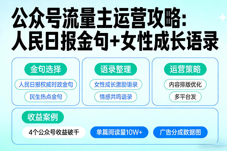 利用人民日报金句+女性成长语录做公众号流量主，4个公众号收益破千-点子口袋网
