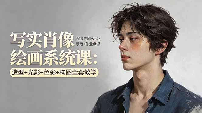 写实肖像绘画系统课：造型+光影+色彩+构图全套教学，配套笔刷+示范+作业点评-点子口袋网