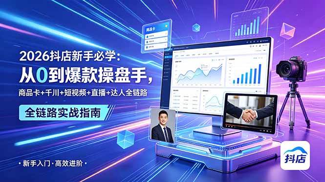（18944期） 2026抖店新手必学：从0到爆款操盘手，商品卡+千川+短视频+直播+达人全链路-点子口袋网