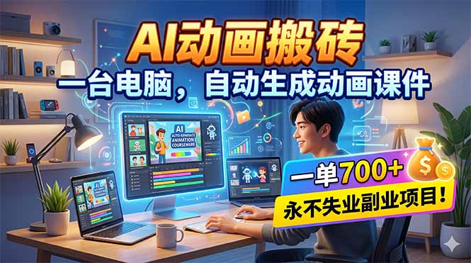 AI动画搬砖，一台电脑，自动生成动画课件，一单800+  永不失业副业项目！-点子口袋网