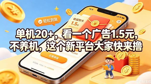 单机20+，看一个广告1.5米，不养机，这个新平台大家快来撸【揭秘】-点子口袋网