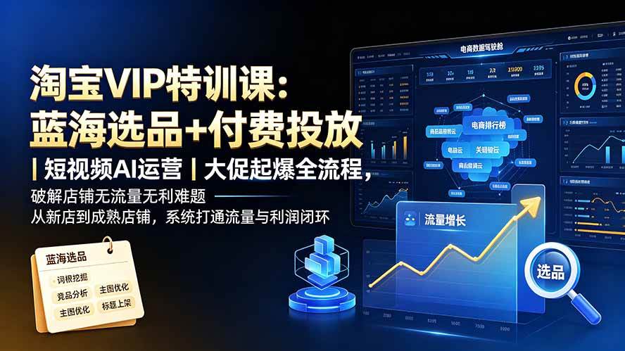 （19607期）淘宝VIP特训课-更新：蓝海选品+付费投放｜短视频AI运营｜大促起爆全流程，破解店铺无流量无利润难题-点子口袋网