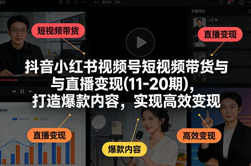 抖音小红书视频号短视频带货与直播变现(10-21期)，打造爆款内容，实现高效变现(更新05月08日)-点子口袋网