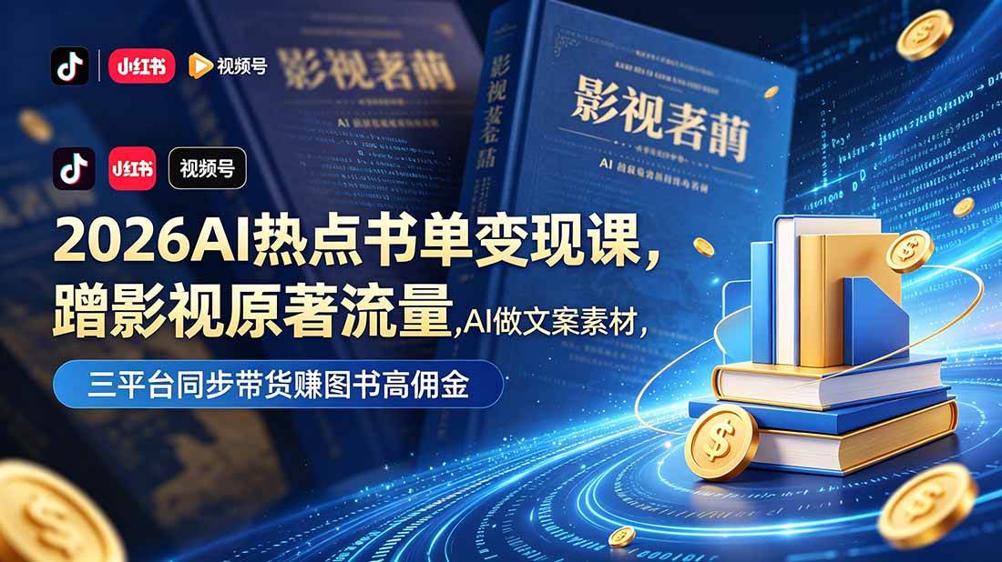 （18727期）2026AI热点书单变现课，蹭影视原著流量，AI做文案素材，三平台同步带货赚图书高佣金-点子口袋网